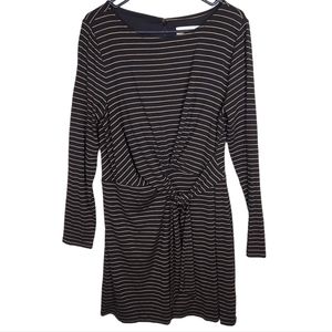 Loft Women’s Size Large Striped Black & Gold Long Sleeve Zip Back Wrap Dress